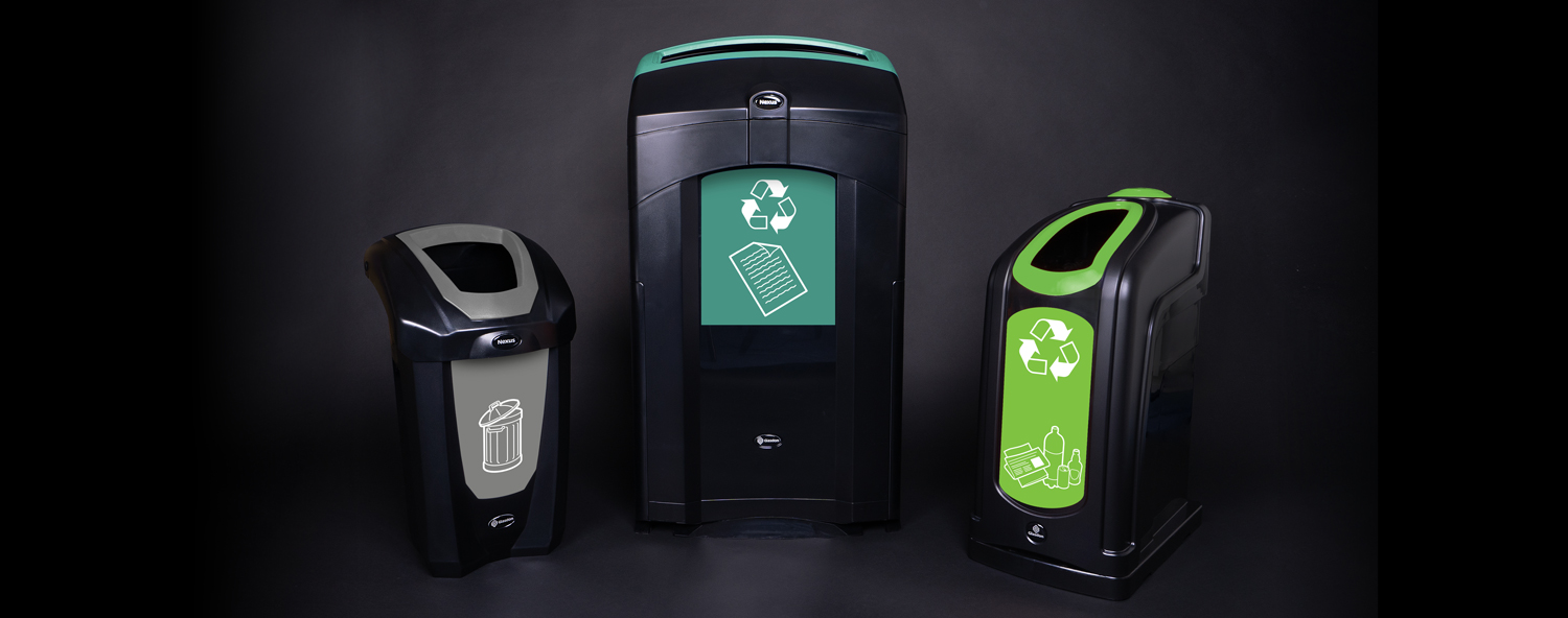 Nexus 30 bins on plinths on black background