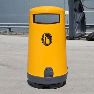 An orange Topsy 2000 litter bin with keyed entry